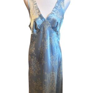 Blue Satin 90’s Slip Dress Floral Paisley Pattern